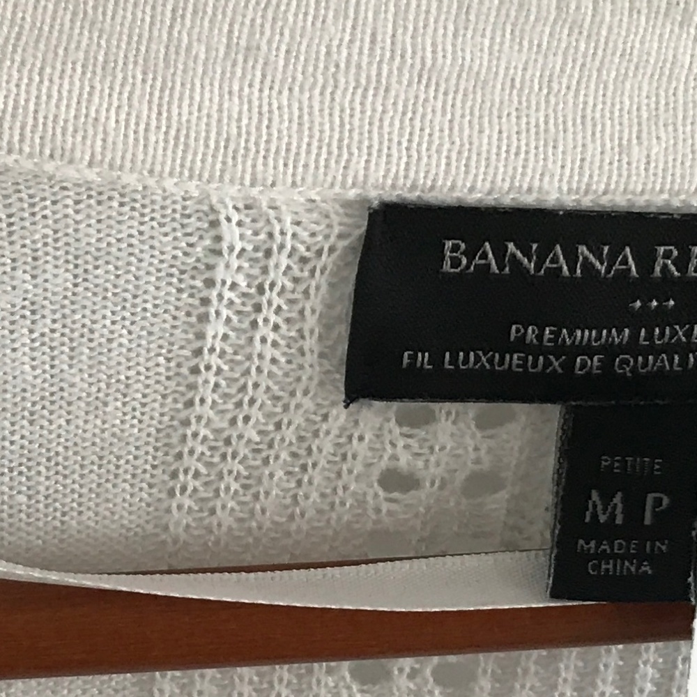 Banana Republic Luxe Blend Cardigan Silk Cashmere Pointelle White Sz MP - Picture 6 of 8